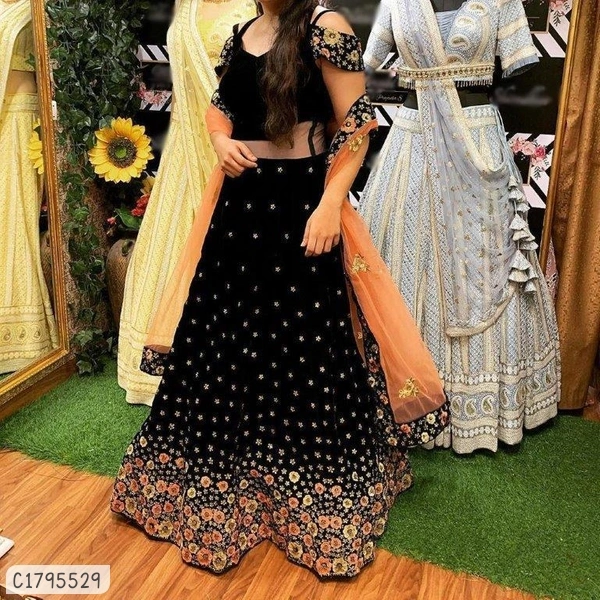 Elegant Embroidered Lehengas - Semi Stitched