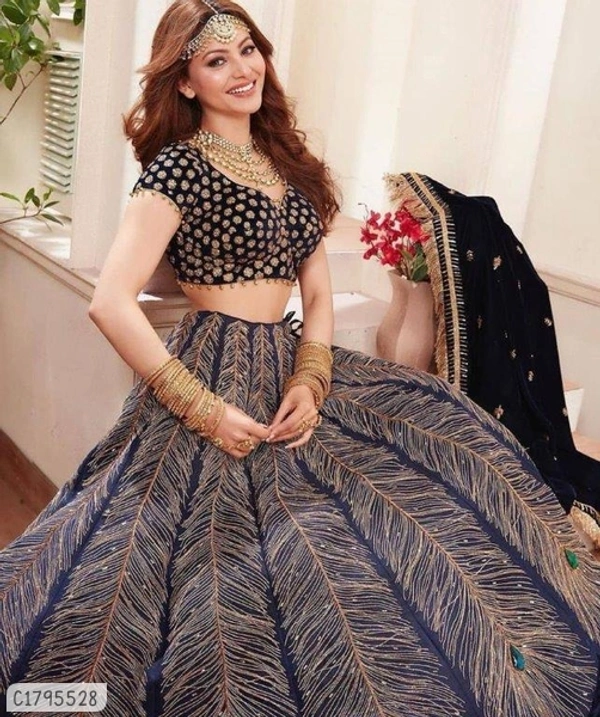 Elegant Embroidered Lehengas - Semi Stitched