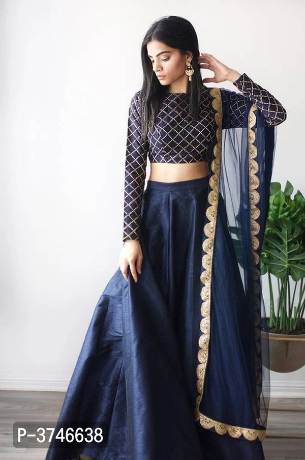 Blue Colors Shade Lehenga - Semi Stitched