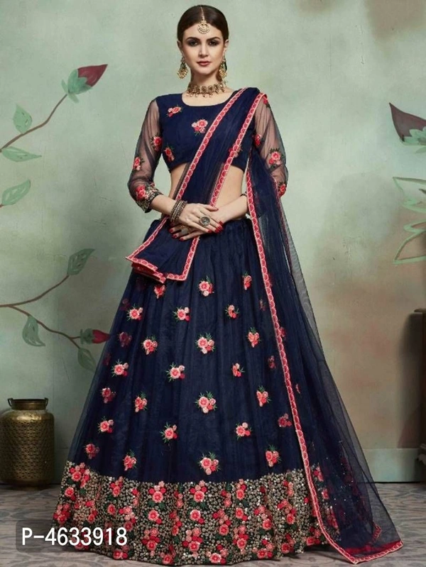Elite Navy Blue Shade Lehenga - Semi Stitched