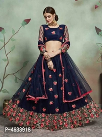 Elite Navy Blue Shade Lehenga - Semi Stitched