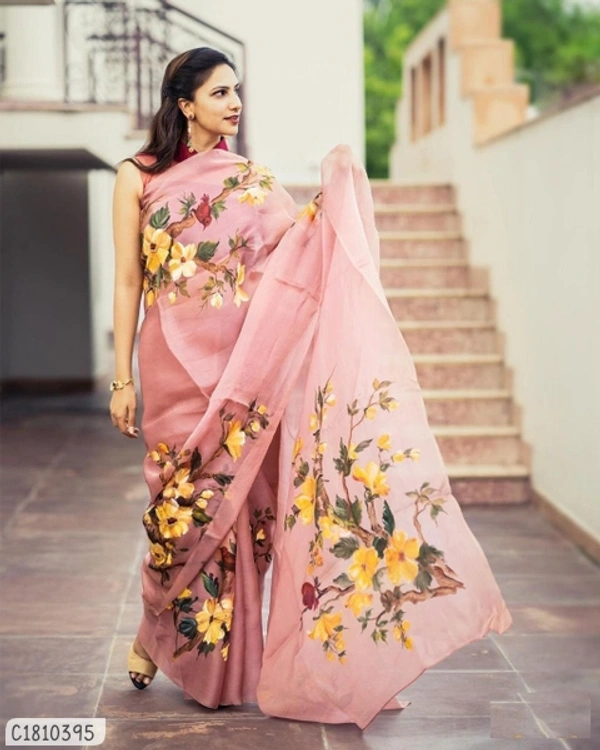 Delicate Digital Printed Orenzo Saree - FreeSize