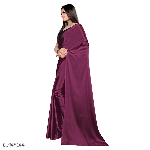Unique Solid Satin Silk Saree  - FreeSize