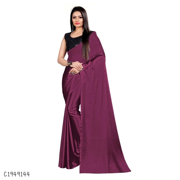 Unique Solid Satin Silk Saree  - FreeSize