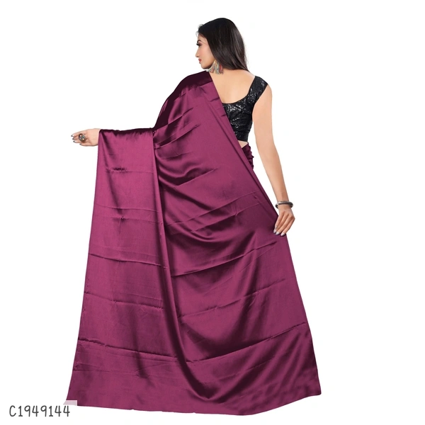 Unique Solid Satin Silk Saree  - FreeSize