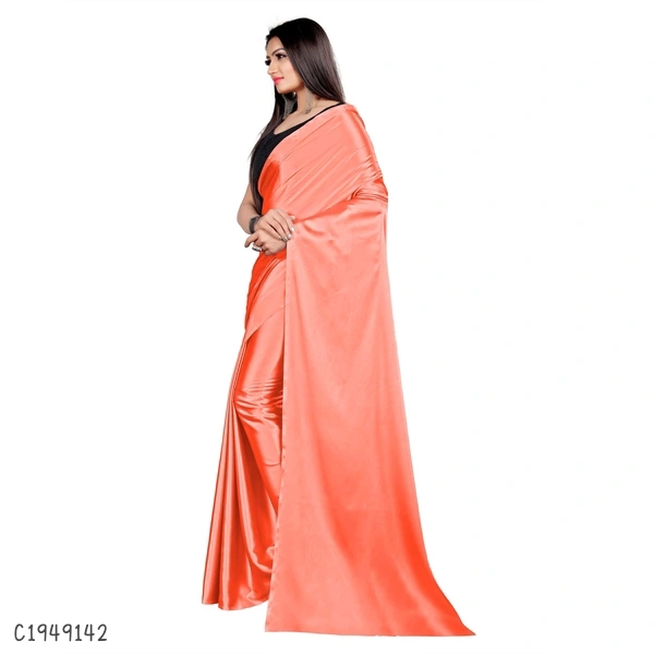 Unique Solid Satin Silk Saree  - FreeSize