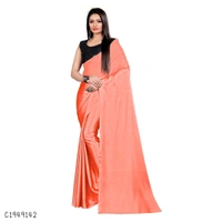 Unique Solid Satin Silk Saree  - FreeSize