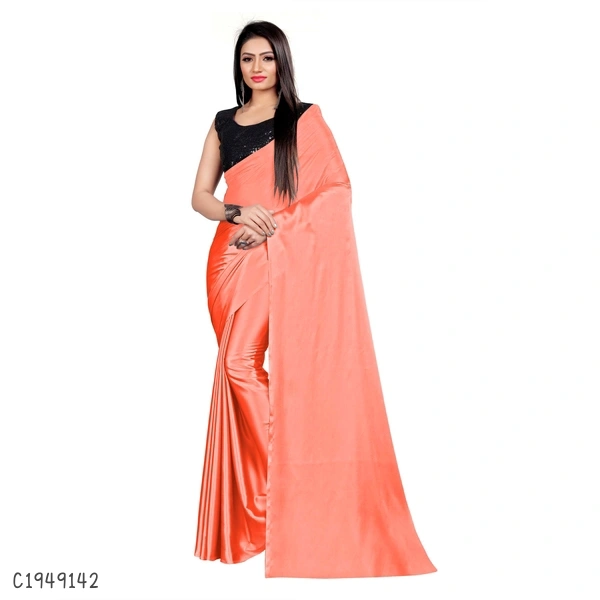 Unique Solid Satin Silk Saree  - FreeSize