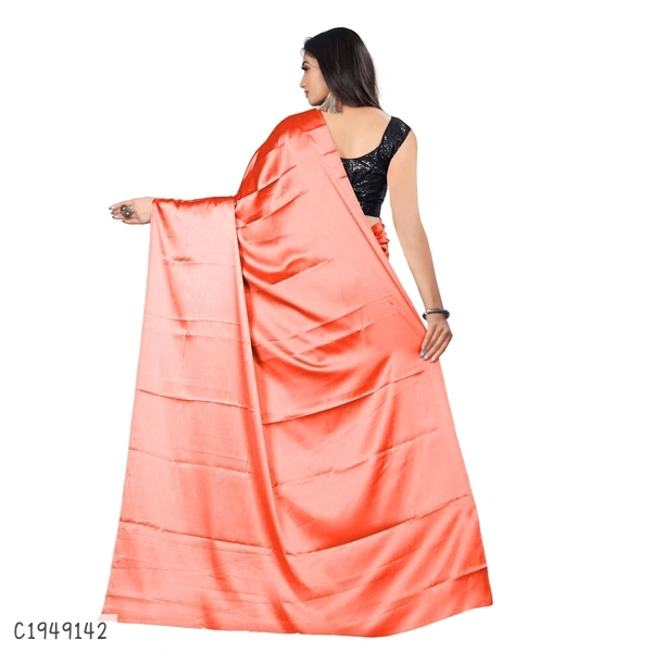 Unique Solid Satin Silk Saree  - FreeSize