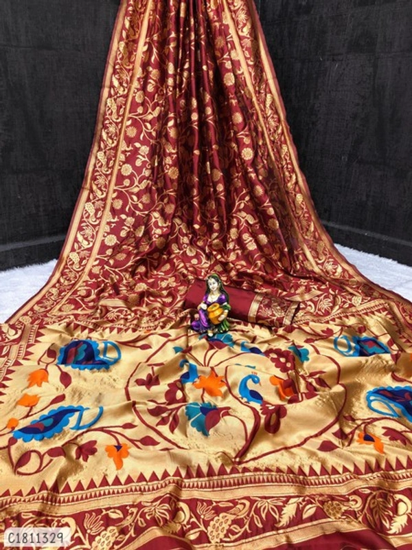 Ethics Jacquard Kanjeveeram Silk Saree  - Free Size