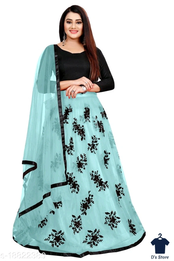 Women Sky Blue Color Net Lehenge - Free Size