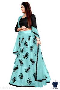 Women Sky Blue Color Net Lehenge - Free Size