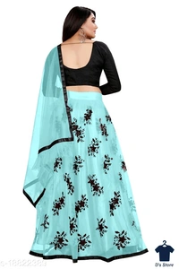 Women Sky Blue Color Net Lehenge - Free Size
