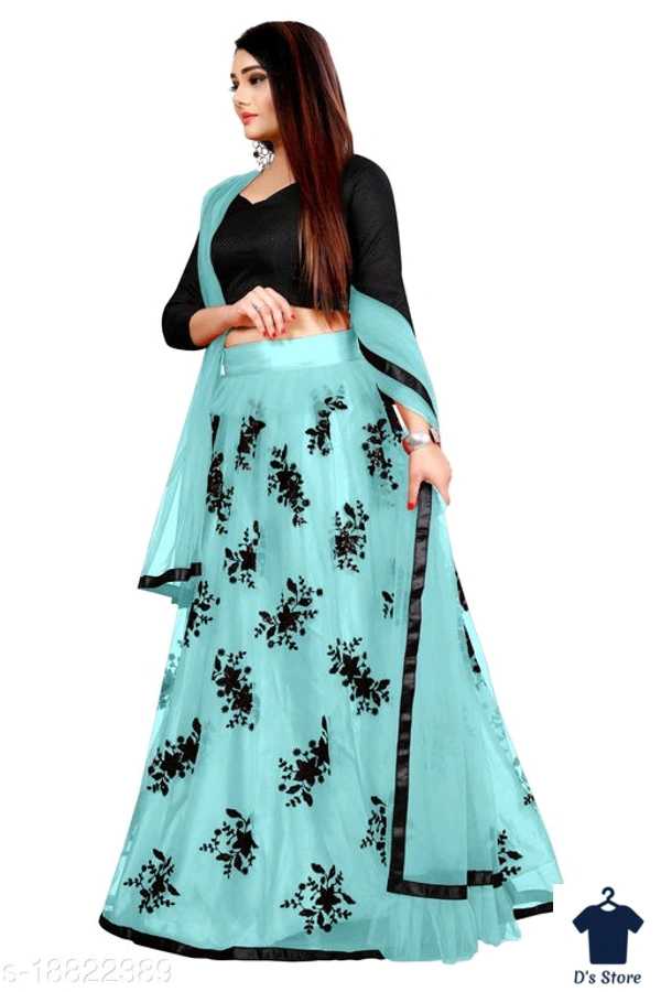 Women Sky Blue Color Net Lehenge - Un Stitched