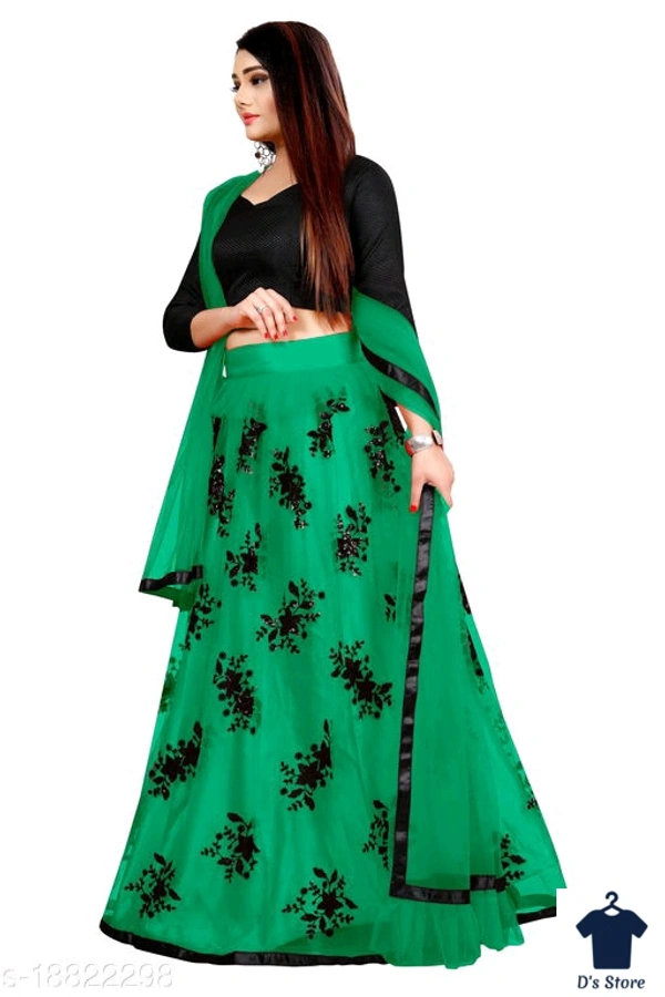 New Women Green Color Net Lehenge - Free Size