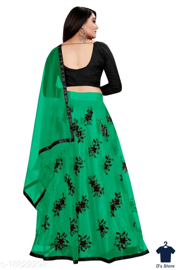 New Women Green Color Net Lehenge - Free Size