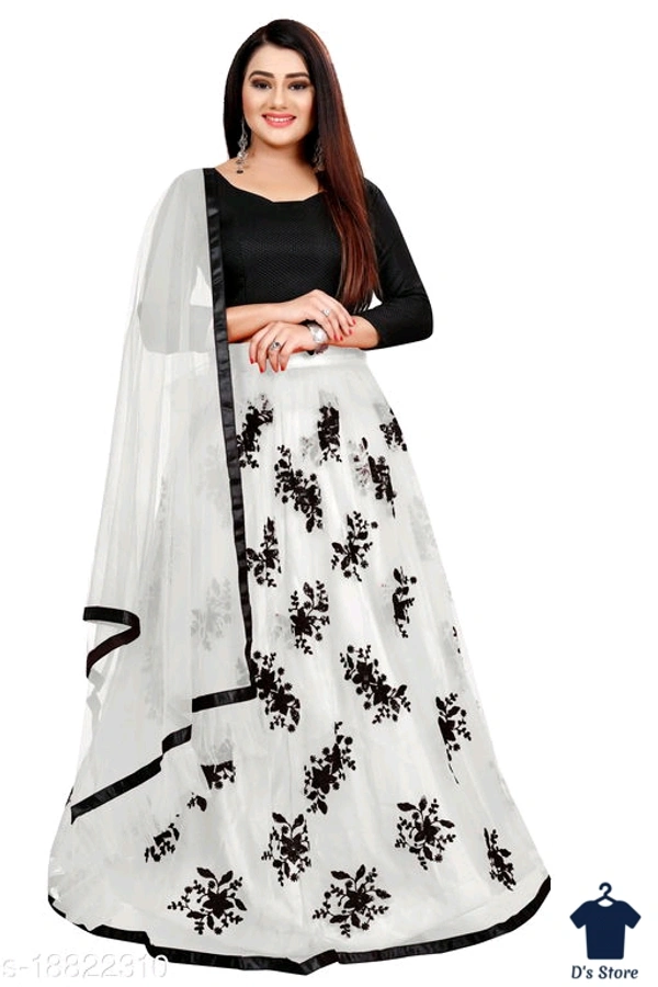 Women's Fancy White Color Net Lehenge - Free Size