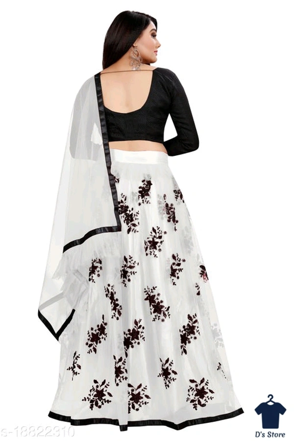 Women's Fancy White Color Net Lehenge - Free Size