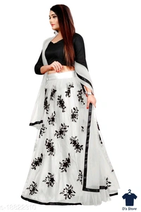 Women's Fancy White Color Net Lehenge - Free Size