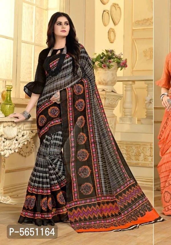 Beautiful Linen Printed Saree With Blouse 