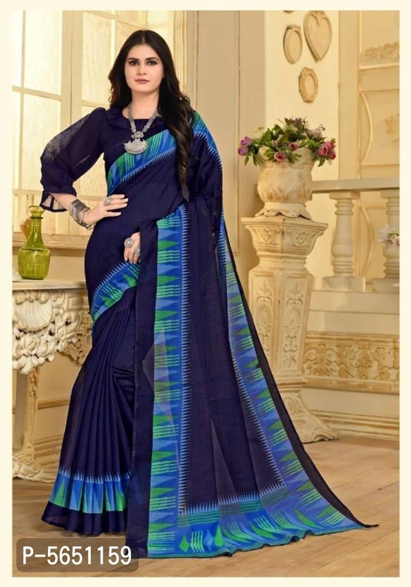 Beautiful Linen Printed Saree With Blouse 