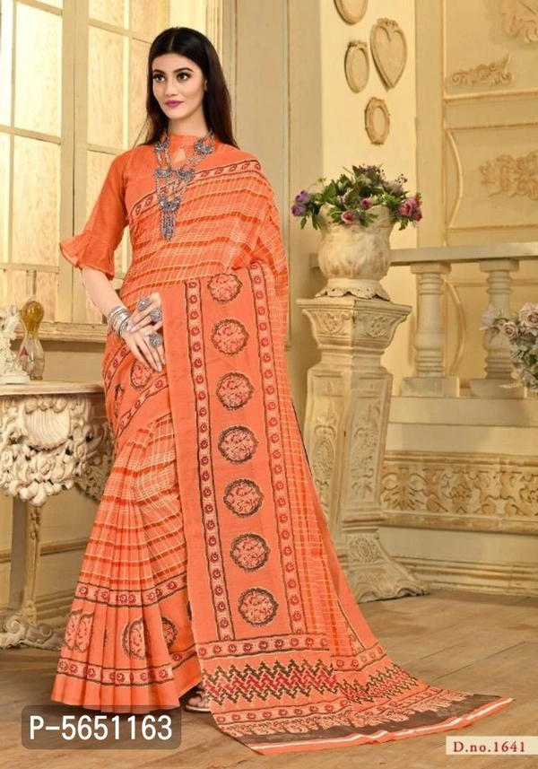 Beautiful Linen Printed Saree With Blouse 