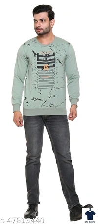 Men's Light Green Printed Sweatshirt - M