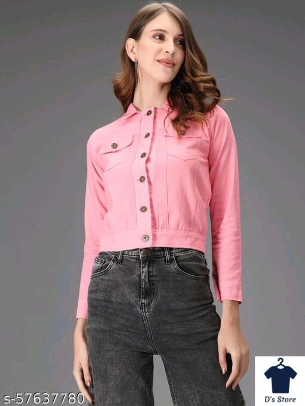 M Moddy Women Full Selves Pink Color Solid Jackets - S