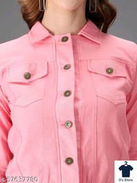 M Moddy Women Full Selves Pink Color Solid Jackets - L