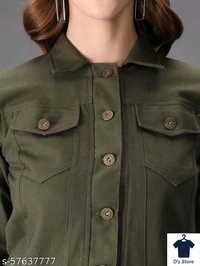M Moddy Women Dark Green Color Solid Jackets - L