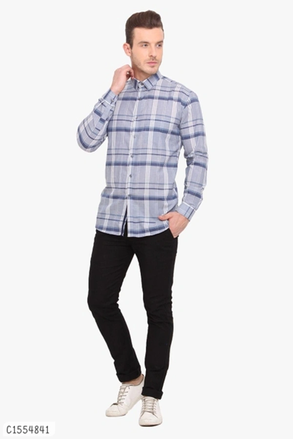 Cotton Checkered Full Sleeves Regular Fit Shirts  - M
