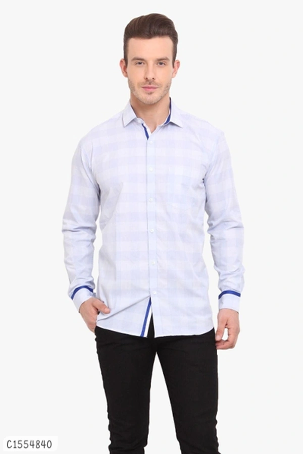 Cotton Checkered Full Sleeves Regular Fit Shirts  - M