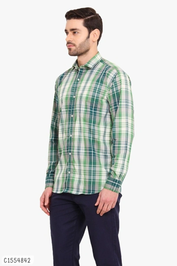 Cotton Checkered Full Sleeves Regular Fit Shirts  - L