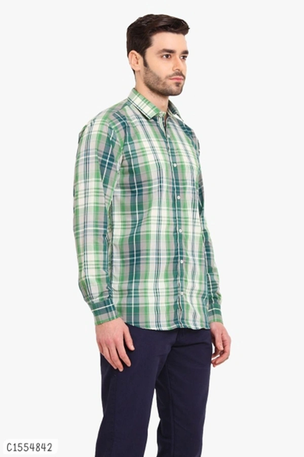 Cotton Checkered Full Sleeves Regular Fit Shirts  - L