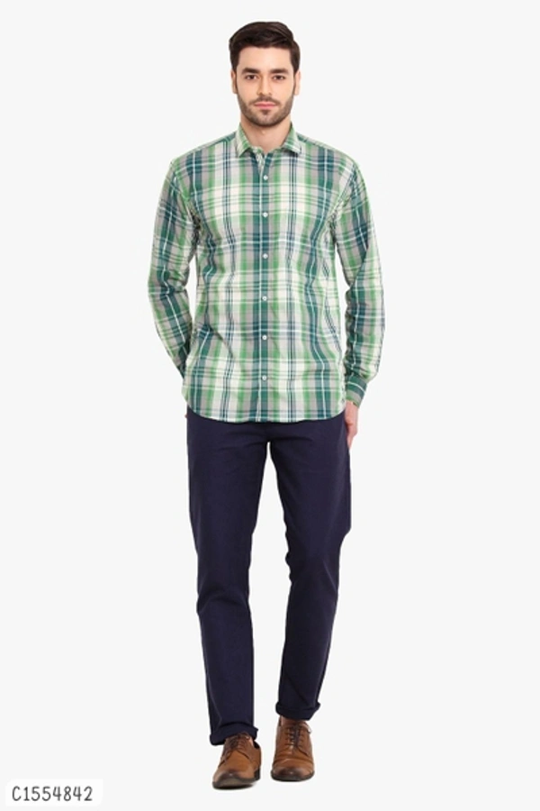 Cotton Checkered Full Sleeves Regular Fit Shirts  - L