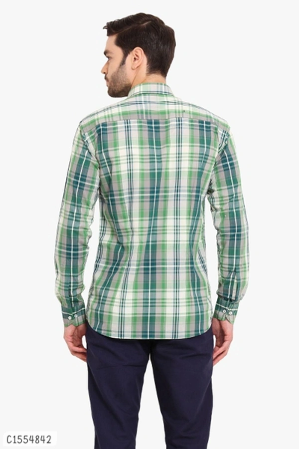 Cotton Checkered Full Sleeves Regular Fit Shirts  - L