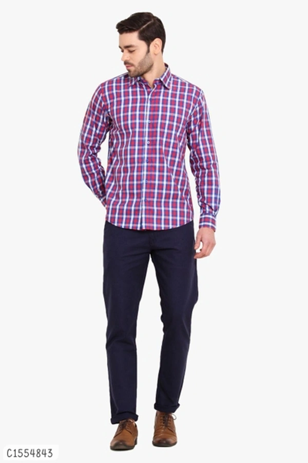 Cotton Checkered Full Sleeves Regular Fit Shirts  - L