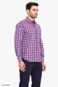 Cotton Checkered Full Sleeves Regular Fit Shirts  - L