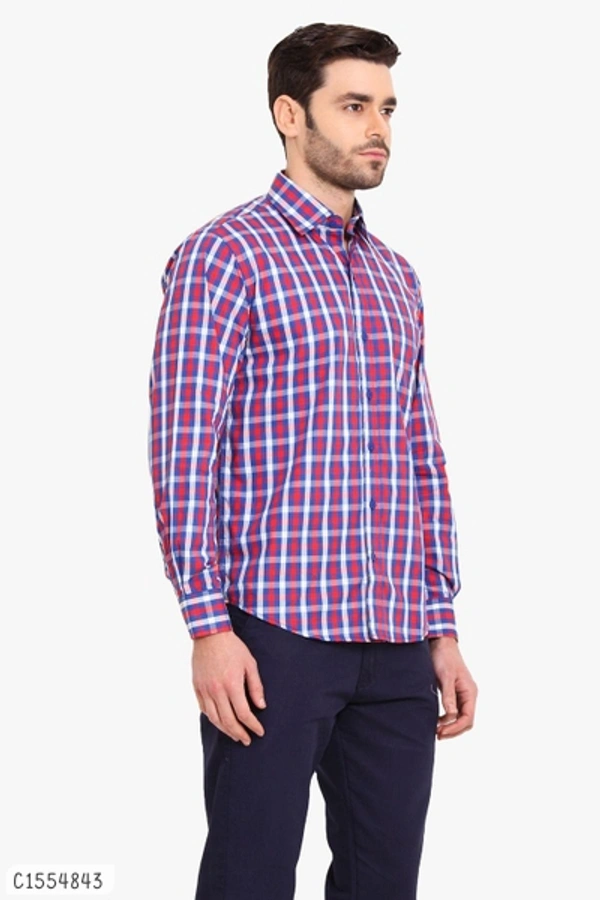 Cotton Checkered Full Sleeves Regular Fit Shirts  - L