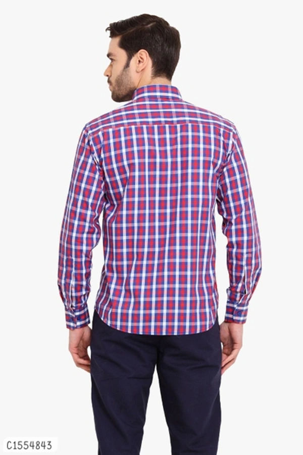 Cotton Checkered Full Sleeves Regular Fit Shirts  - L