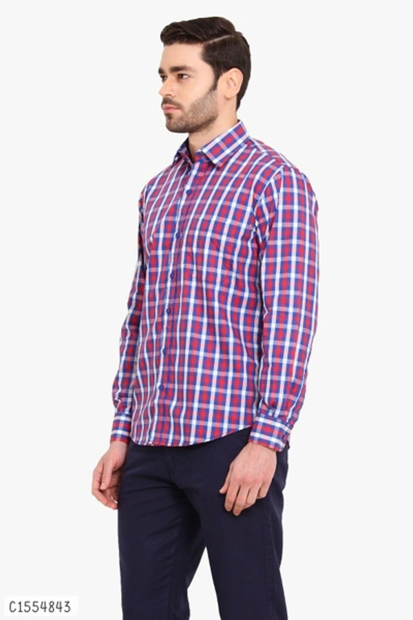 Cotton Checkered Full Sleeves Regular Fit Shirts  - L