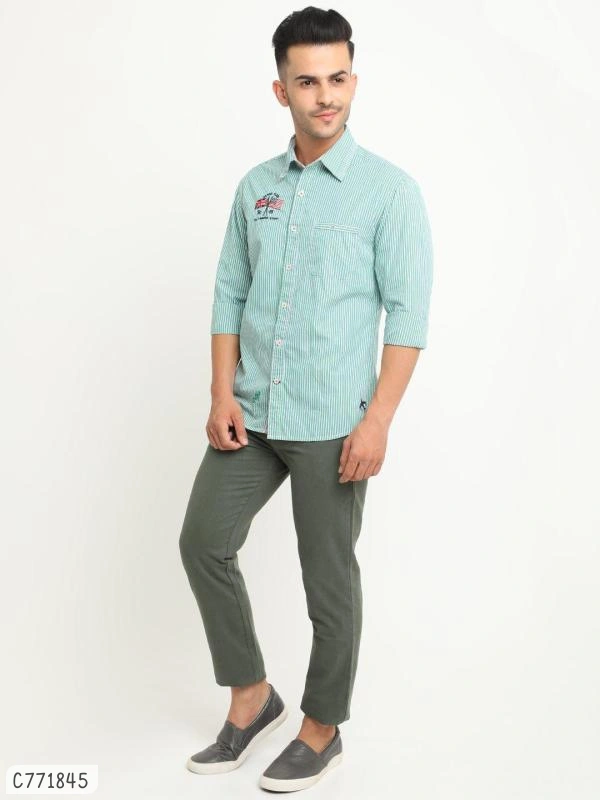 Flyrs Club Cotton Striped Flim Fit Shirts  - L