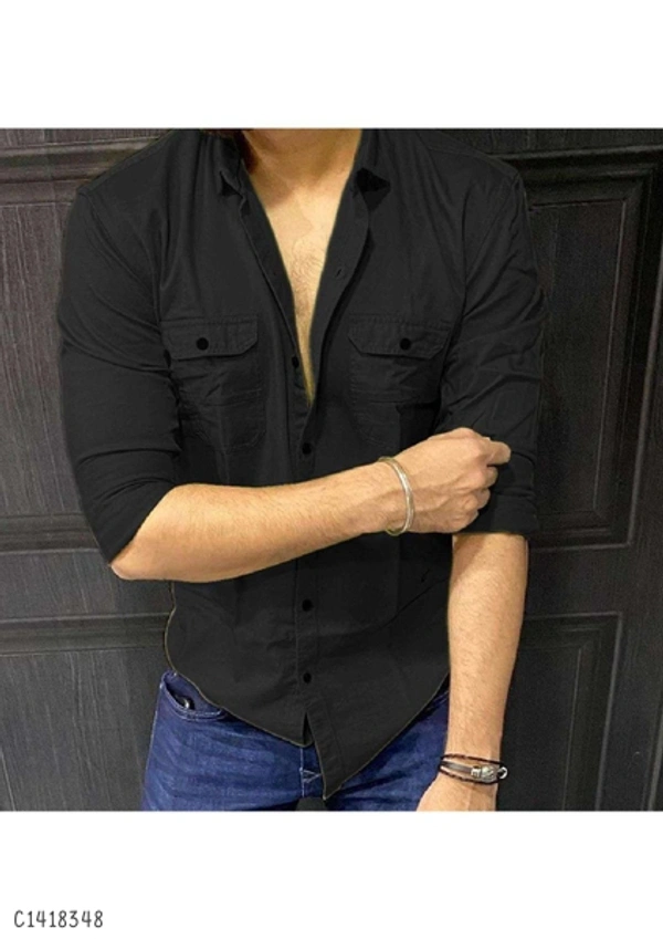 Cotton Solid Full Sleeves Shirts  - M