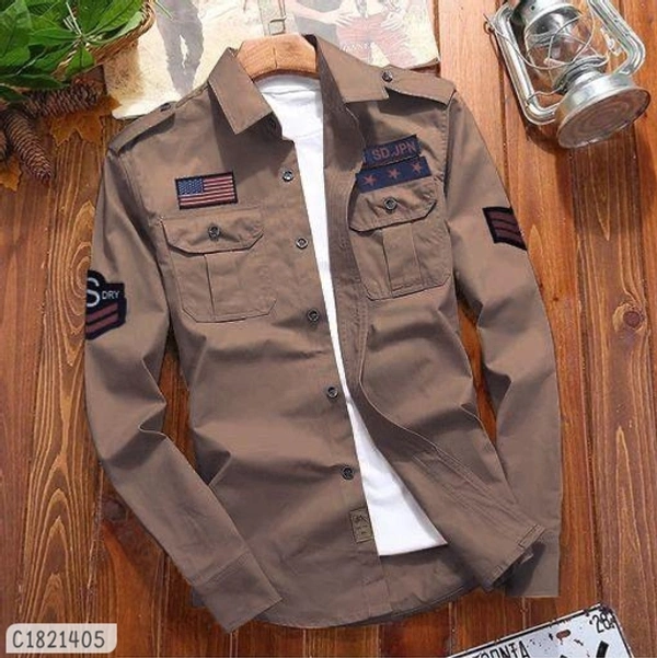 Cotton Solid Full Sleeves Shirts  - M