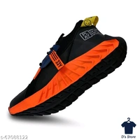 Mens Orange Black Stylish Sports Shoe's - 6