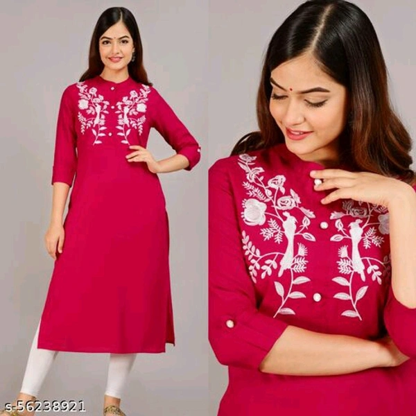 Women Pink Embroidery Kurti - XL