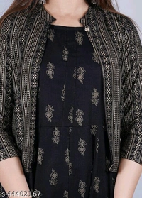 Women's Luxury Black Kurti With Jacket - XL