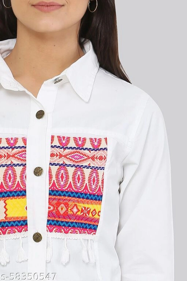 Women's Embroidery Printed White Denim Jacket - L