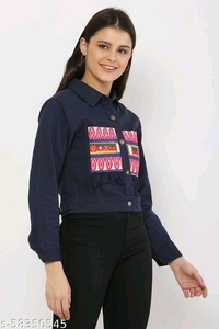 Women's Embroidery Printed Blue Denim Jacket - S