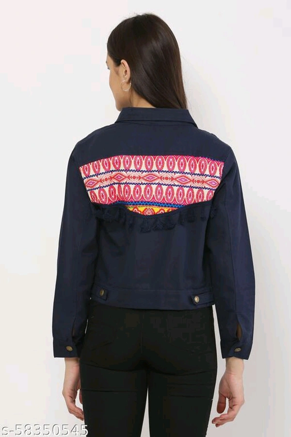 Women's Embroidery Printed Blue Denim Jacket - XL